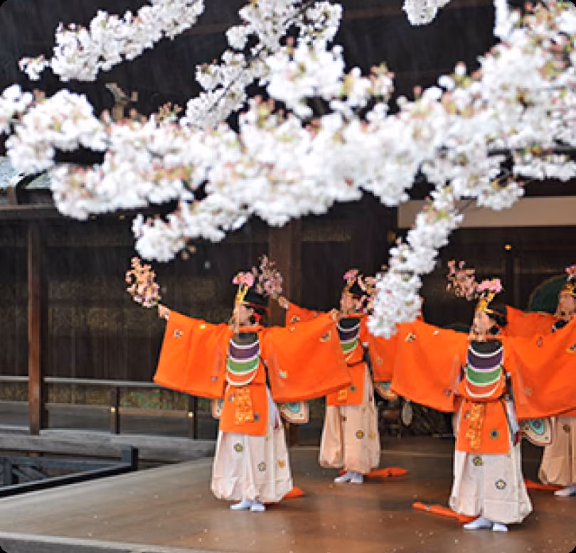 Ceremonial dancers performing during Sangyo-sai